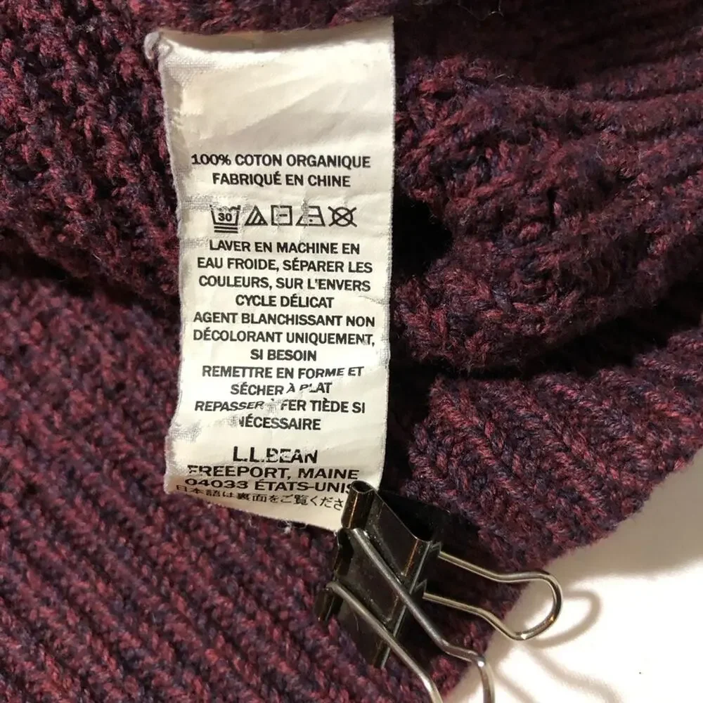 LL Bean mens M organic cotton full zip cranberry red shaker knit cardigan 508221